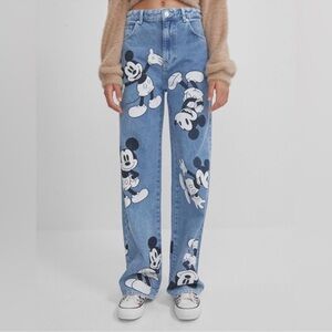 Bershka Denim Mickey Mouse Straight Leg Jeans Size 6 US